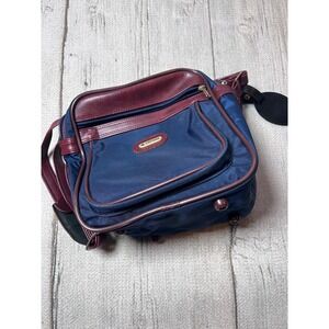 Samsonite Vintage Messenger Bag Unisex Small Navy Blue Burgundy 90s